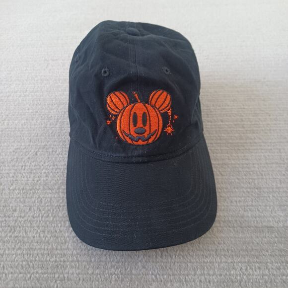 Disney Mickey Mouse Pumpkin Black Hat OS Adjustable Embroidered Parks Halloween - Picture 1 of 8